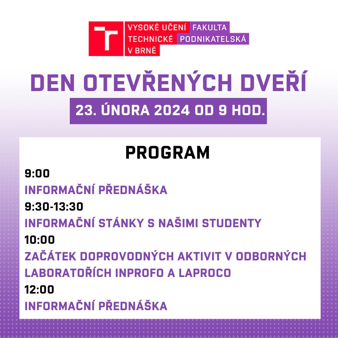 Den otevřených dveří 23. února 2024 od 900 hod. Fakulta